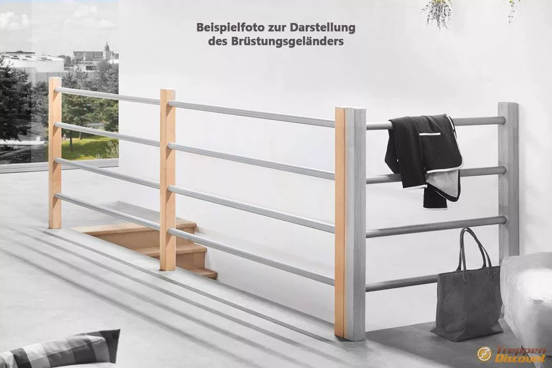 Holz/Metall Brüstungsgeländer in Buche für die Massivholztreppe Savoy (320 cm Set)